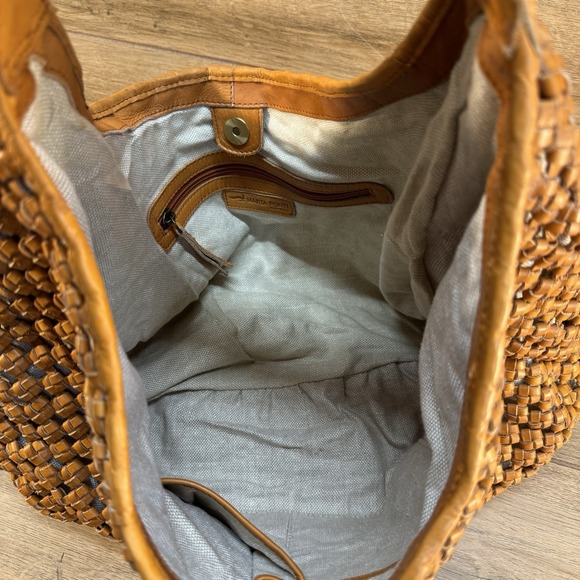 Marta Ponti Portugal Leather Fabric Woven‎ Tote Shoulder Bag Light Brown - Picture 5 of 8